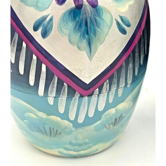 Matryoshka Russian Winter Village Nesting Dolls 9 Piece Vintage Wood Handpainted - Picture 11 of 16